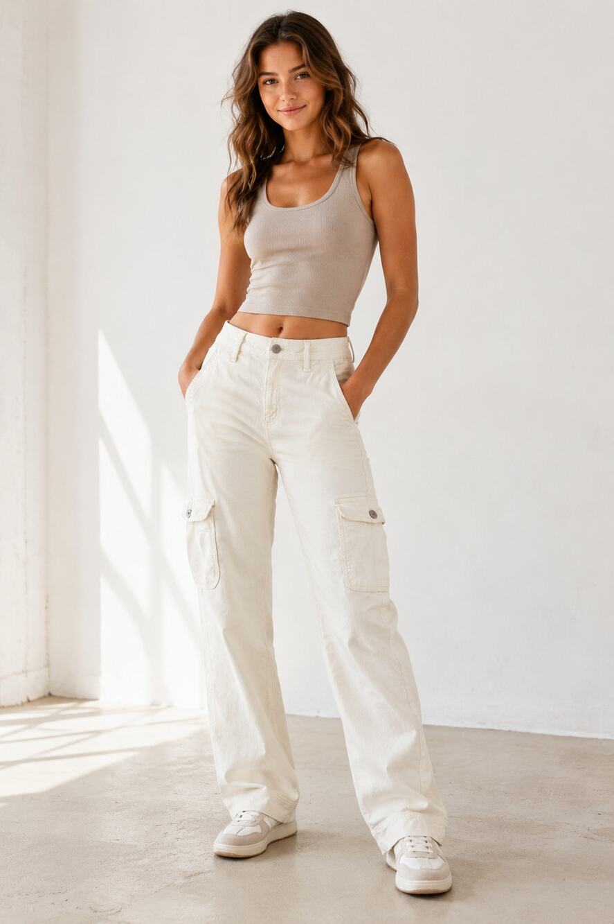 American Eagle Cargo Pants Womens Sz 6 Beige Super High Rise Baggy Wide Leg